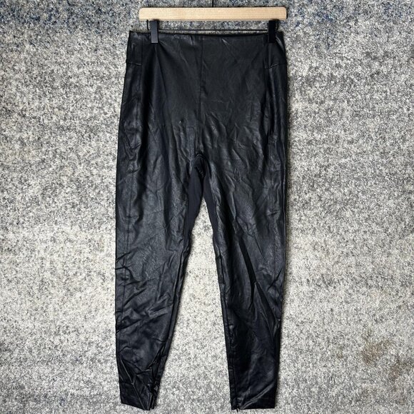 Honeylove Pants Womens XL Black Vegan Leather Leggings Hidden Ankle Zipper Sleek